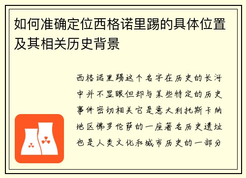 如何准确定位西格诺里踢的具体位置及其相关历史背景